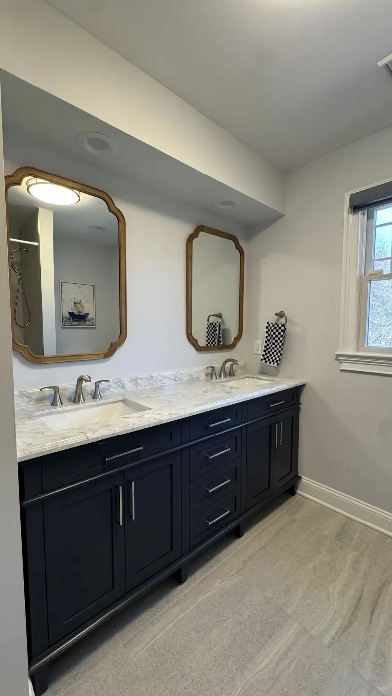 Finished Middletown NJ double vanity bathroom remodel by Summit Home Services