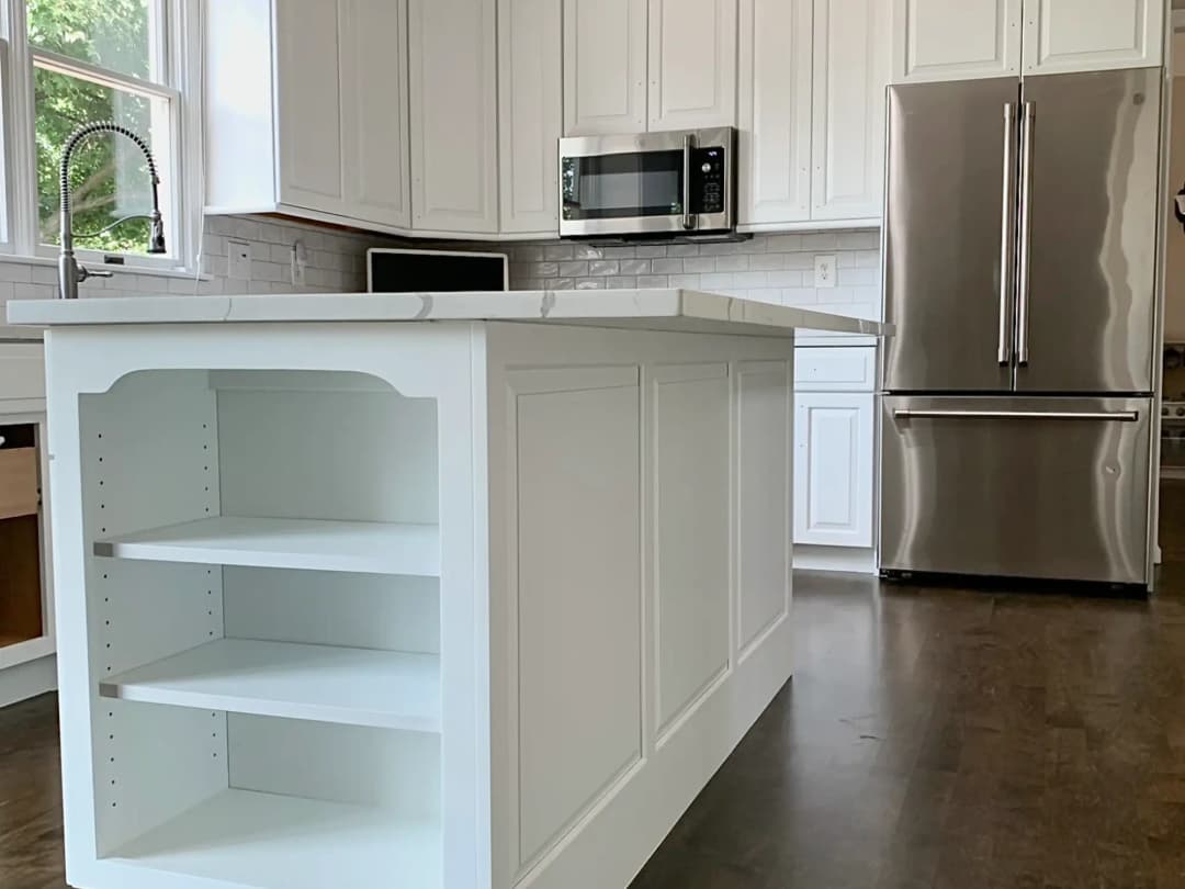 White painted kitchen cabinets with island — NJ cabinet refinishing